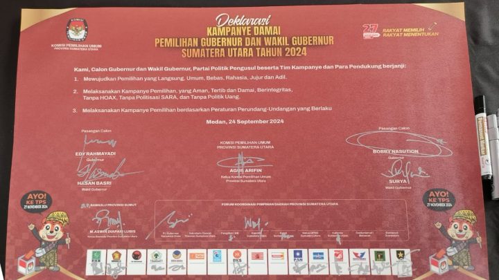 Deklarasi Kampanye Damai, Bobby-Surya Didampingi 10 Partai, Edy-Hasan Hanya Partai Umat