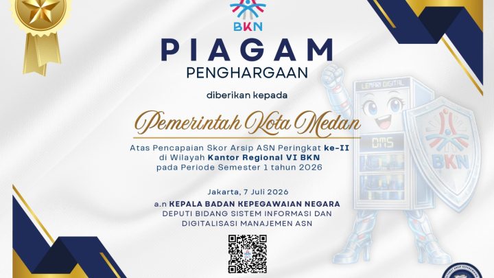Pemko Medan Raih Peringkat II Skor Arsip ASN Wilayah Kanreg VI BKN Semester I 2026